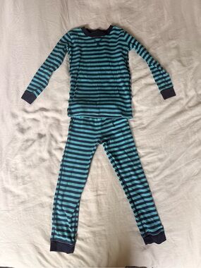 Primary Boys Teal and Navy Striped Long Sleeve Pajama Set